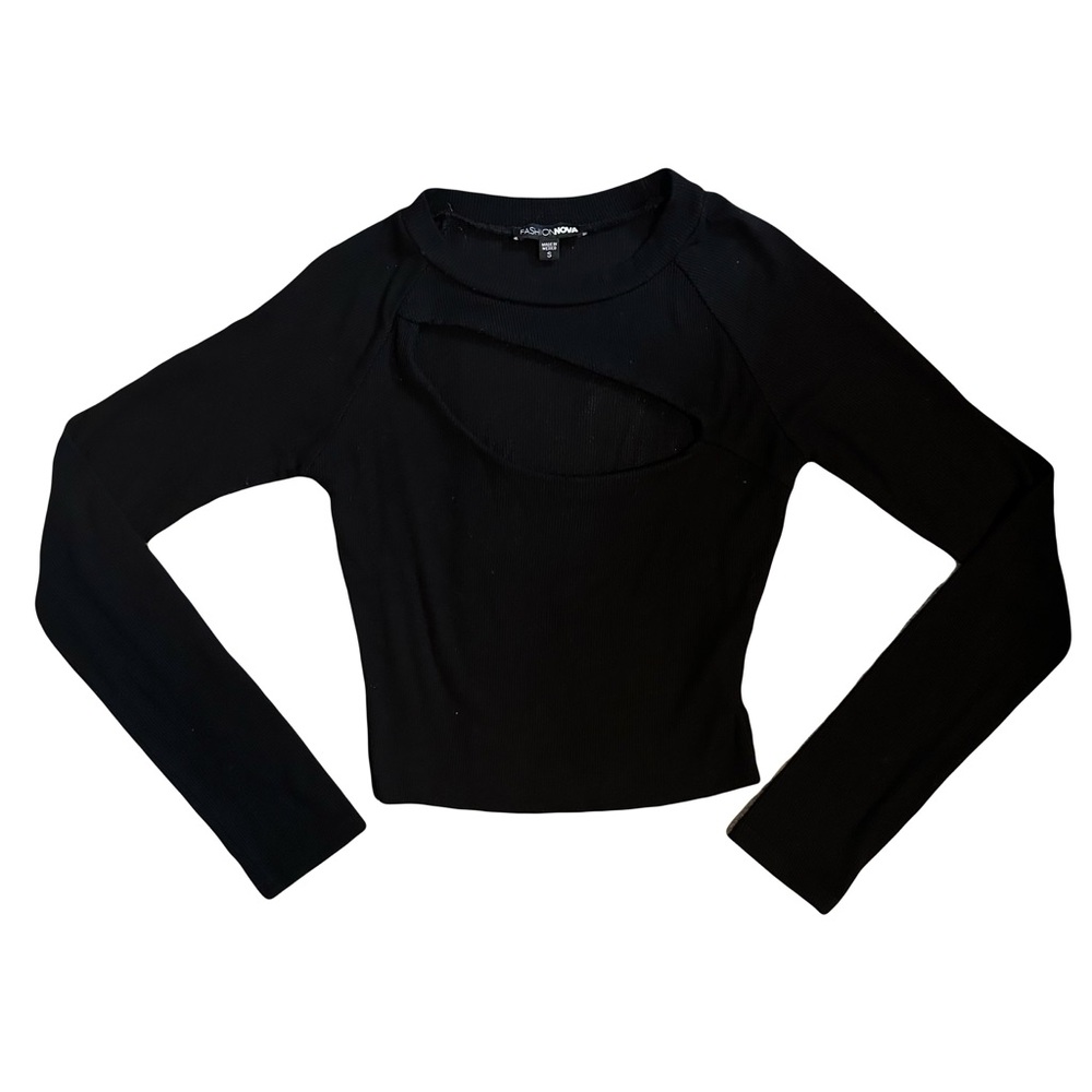 Fashion Nova Black Long Sleeve Crop Top